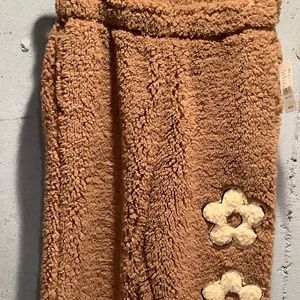 Pacsun  Brown Fuzzy Pants with Flowers Size Small NWT